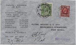 1934 England - Australia Air Race cover - signed