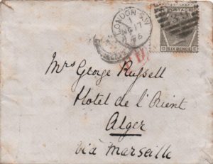 sg147 6d grey (D-E) plate 14 on 1875 cover to Algiers