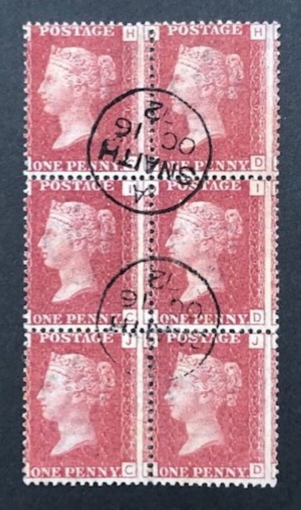 QV sg43 1d red block (plate 120) with fine 1872 Snaith cds