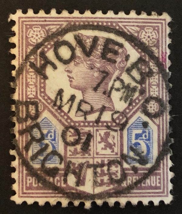 sg207a 5d dull purple & blue (Die II) with 1901 Hove cds