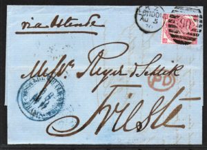 QV sg103 3d rose (H-G) plate 5 on 1870 wrapper to Trieste