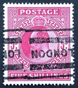 KEVII sg263 5/- bright carmine with London h/s