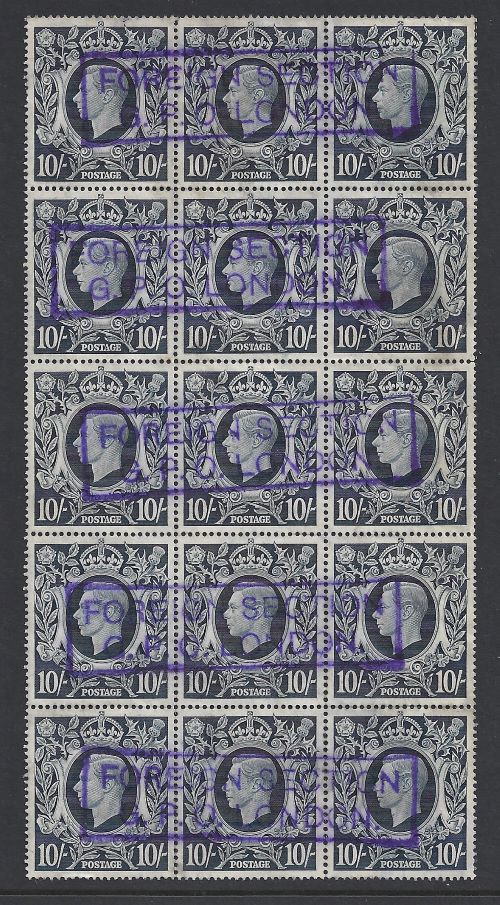 KGVI sg478 10s dark blue block - Foreign Section G.P.O London usage