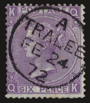 QV SG 109 6d mauve (Q-K) Plate 9 with fine 1872 Tralee cds