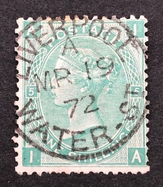QV sg117 1s green (I-A) plate 5 with 1872 Liverpool Water St cds
