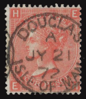 QV sg94/95 4d vermilion (E-H) Plate 12 with fine 1872 Douglas cds