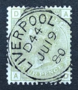QV sg153 4d sage-green (A-D) plate 16 with fine 1880 Liverpool cds