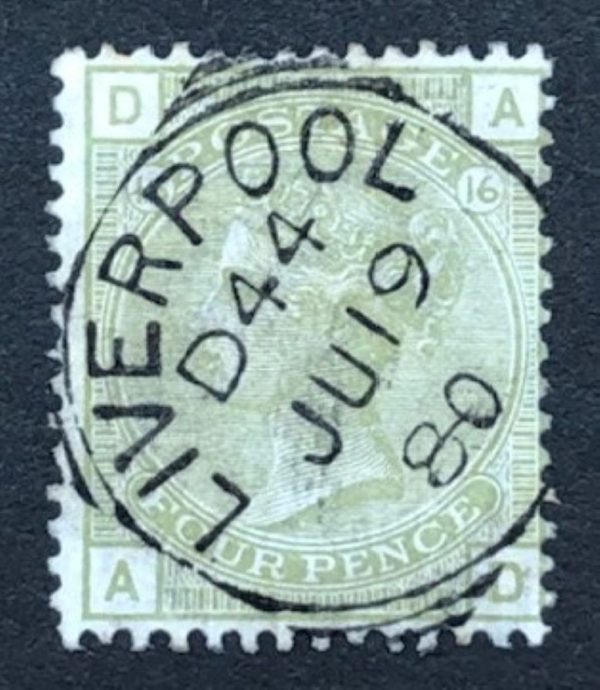 QV sg153 4d sage-green (A-D) plate 16 with fine 1880 Liverpool cds