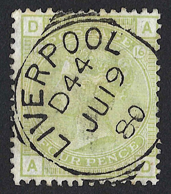 QV SG153 4d sage-green (A-D) plate 16 with fine 1880 Liverpool cds