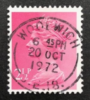 QEII 2½p with fine 1972 Woolwich cds