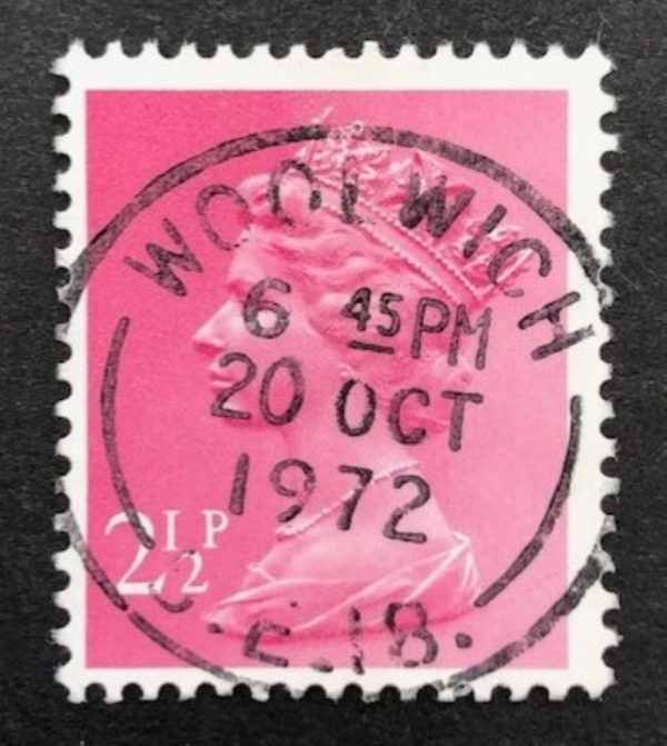 QEII 2½p with fine 1972 Woolwich cds