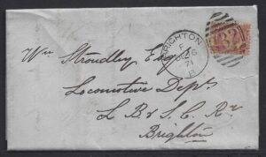 QV sg49 ½d rose (Q-Q) plate 4 on 1871 cover