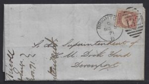 QV sg49 ½d rose (H-N) plate 3 on 1871 cover