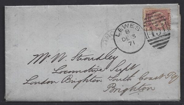 QV sg49 ½d rose (P-M) plate 4 on 1871 cover