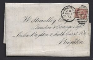 QV sg49 ½d rose (C-W) plate 3 on 1872 cover