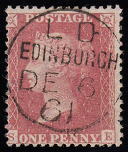 QV sg40 1d red (S-E) plate 48 with fine 1861 Edinburgh cds
