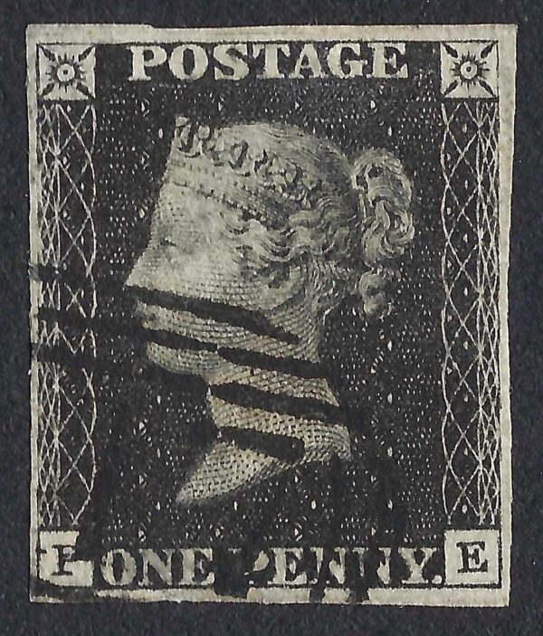 QV 1840 1d black (P-E) Plate 5 with 1844 numeral cancel and RPS certificate