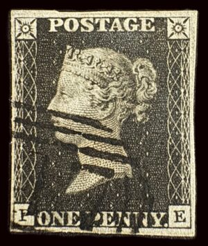 QV 1840 1d black (P-E) Plate 5 with 1844 numeral cancel and RPS certificate
