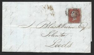 QV sg8 1d red (M-F) plate 54 on 1847 cover to Leeds