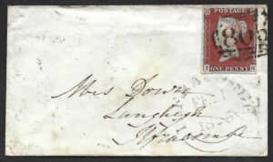 QV sg8 1d red (I-G) plate 48 on 1845 Torquay to Ilfracombe cover