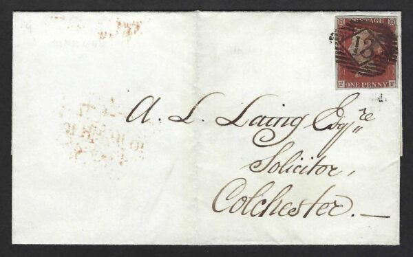 QV sg8 1d red (T-F) plate 51 on 1845 London to Colchester cover