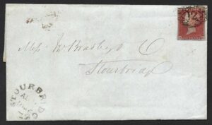 QV sg8 1d red (N-H) plate 52 on 1845 cover to Stourbridge
