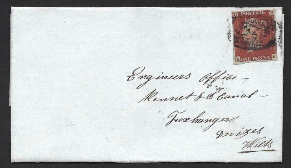 QV sg8 1d red (A-H) plate 53 on 1845 cover to Devises