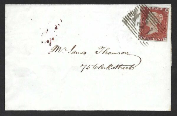 QV sg8 1d red (K-L) plate 60 on 1846 part wrapper within Edinburgh