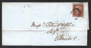 QV sg8 1d red (S-B) plate 60 (State 2) on 1845 wrapper to Bristol