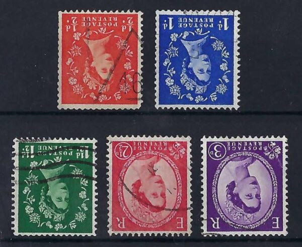 QEII 1958-61 Graphite-lined issue sg587wi-592wi (wmk inverted) - good used