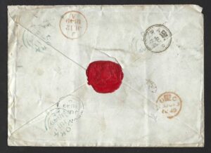 QV sg8 1d red pair (HG-HH) plate 88 on much travelled 1849 cover