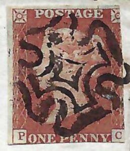 QV sg8 1d red (P-C) plate 28 on 1843 cover to Hayle