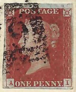 QV sg8 1d red (A-I) plate 55 on 1845 cover to Edinburgh