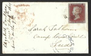 QV sg8 1d red (M-B) plate 101 on 1851 cover to Leeds