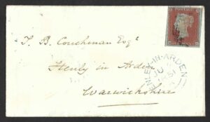 QV sg8 1d red (N-C) plate 111 on 1851 cover from Stony-Stratford to Henly