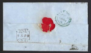 QV sg8 1d red (K-J) plate 116 (P flaw variety) on 1851 wrapper to Aylesbury
