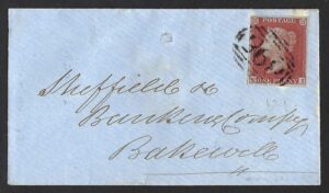 QV sg8 1d red (C-I) plate 129 on 1852 Worksworth to Bakewell cover