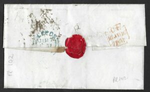 QV sg8 1d red (NK-NL) plate 102 pair on 1851 wrapper to Leeds