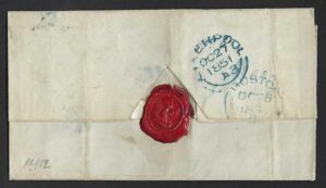 QV sg8 1d red (K-L) plate 112 on 1851 Boston to Liverpool entire