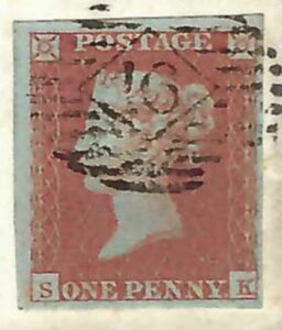 QV sg8 1d red (S-K) plate 119 on 1851 part wrapper to York