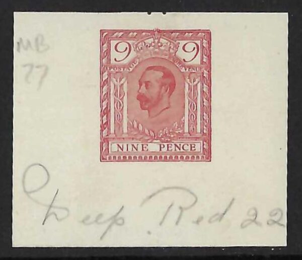 1910 Hentschel colour essay, 9d Deep Red on unwatermarked wove paper