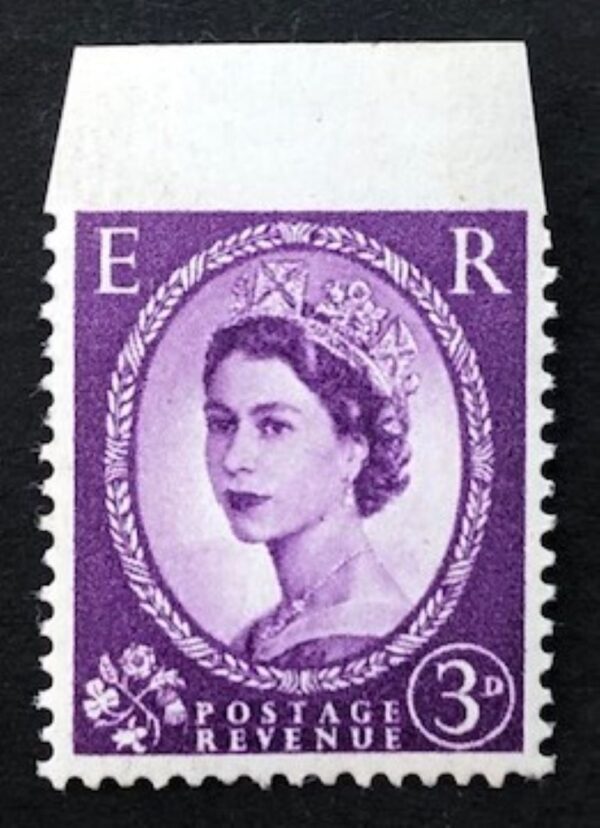 QEII 3d deep lilac with imperf between stamp and top margin - U/M