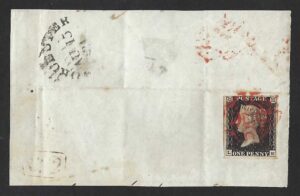 QV sg2 1d black (L-E) plate 4 on piece with Worcester datestamp