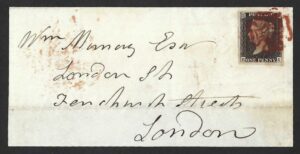 QV 1d Penny Black (H-I) plate 3 on 1840 front to Fenchurch Street, London