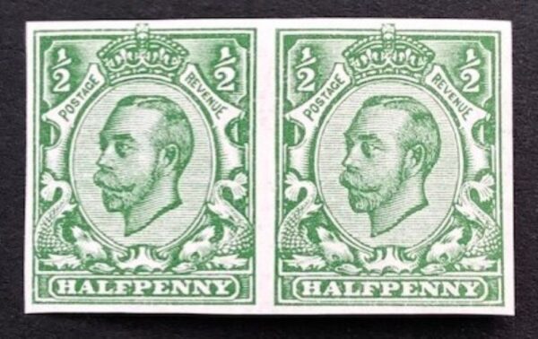 KGV 1912 sg346b (Spec N6f) ½d green imperforate pair