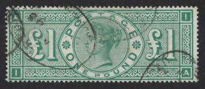QV sg212 £1 green (I-A) good used example
