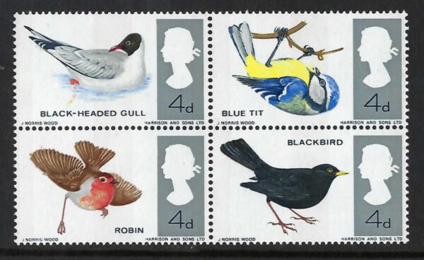 QEII 1966 British Birds phosphor block missing Emerald green