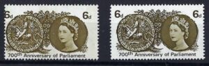 QEII 1965 700th Anniversary of Parliament 6d with perf shift