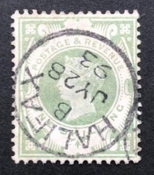 QV sg211 1s dull green with fine 1893 Halifax cds