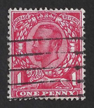 KGV sg341a 1d bright scarlet (no cross on crown) good used